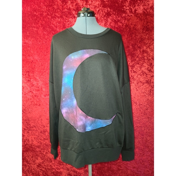 Galaxy Crescent Moon Pullover Hoodie - Picture 1 of 2